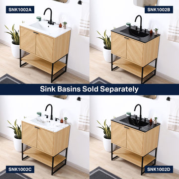 Juhl Chevron-Front Modern Minimalist 2-Shelf Bath Vanity Cabinet Only (Sink Basin Not Included)
